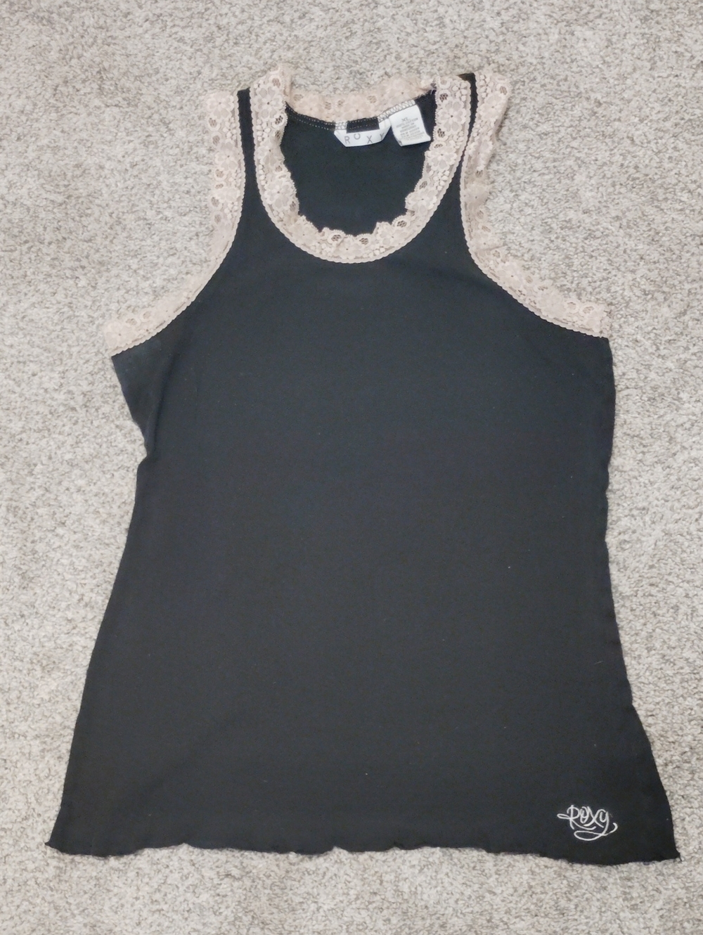 Roxy Black Tank with Cream Lace Trim